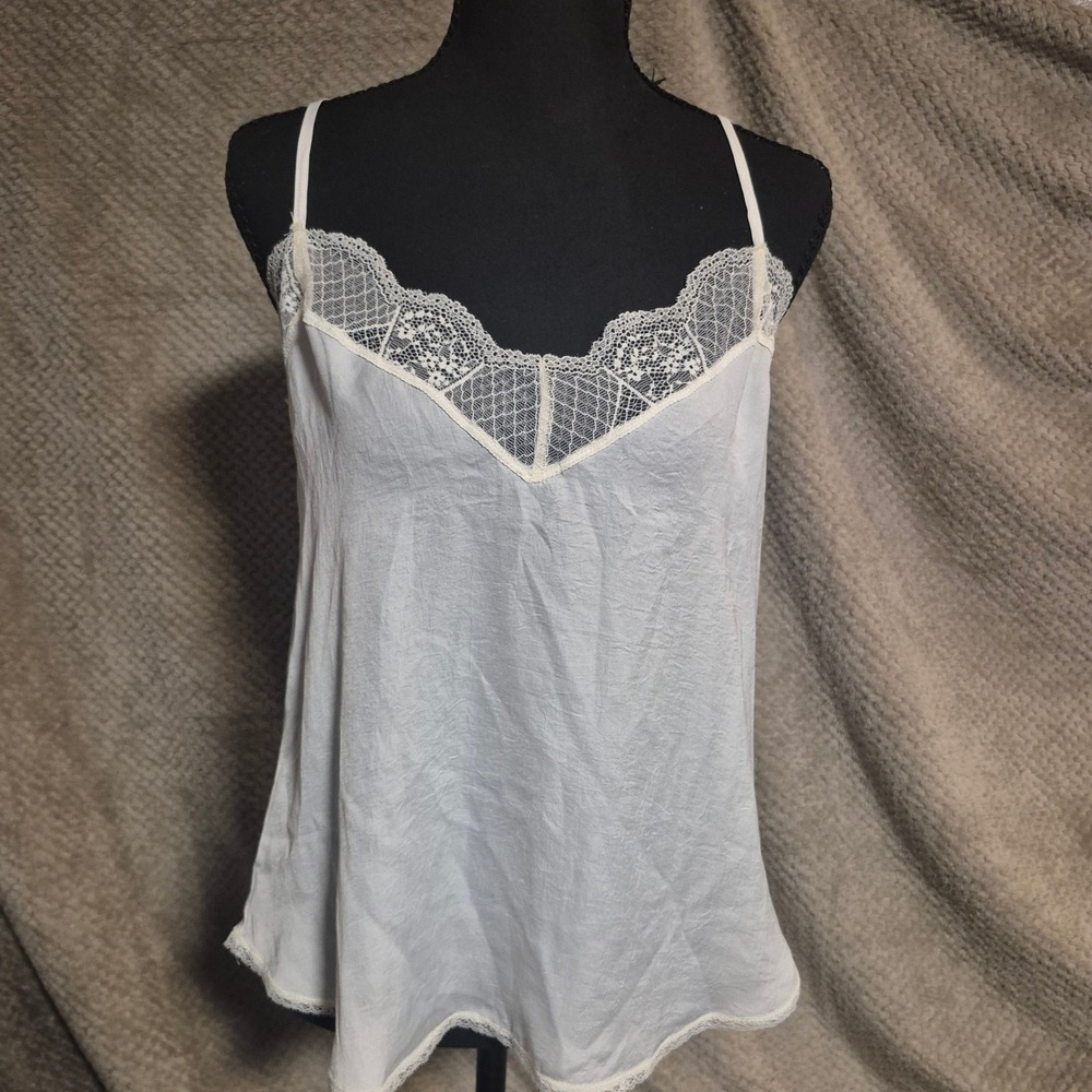 Lulus Womens White Lace Trim V-Neck Camisole Adjustable Strap Tank Top Small